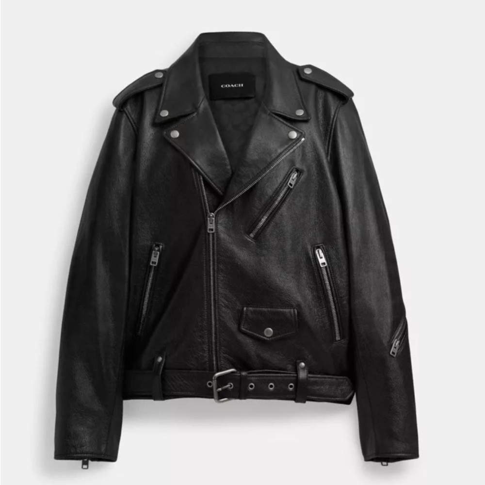 Coach Mens Black Leather Moto Jacket NEW